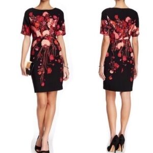 Adrianna Papell Women's Black Floral Sheath Dress Size Petite 2P Short Sleeve